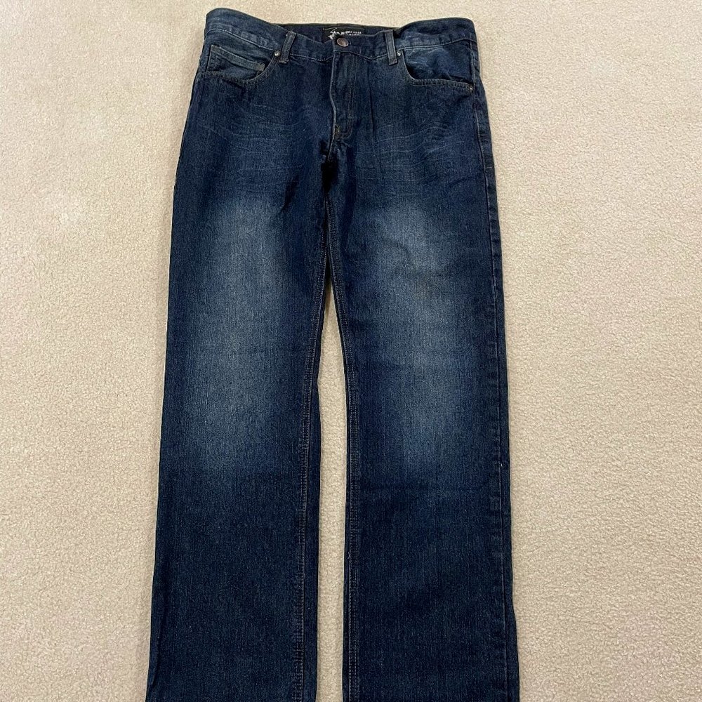 Beverly Hills Polo Club Mens 36x32 Jeans Medium Wash Faded Denim Blue Casual